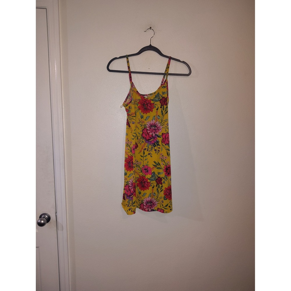 No Boundaries Womens Yellow Floral Mini Dress Spaghetti Strap Size S‎ 3-5